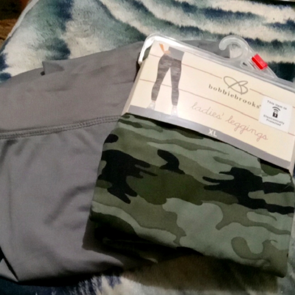 Bobbie Brooks Green and Black Camouflage Leggings And Gray Leggings